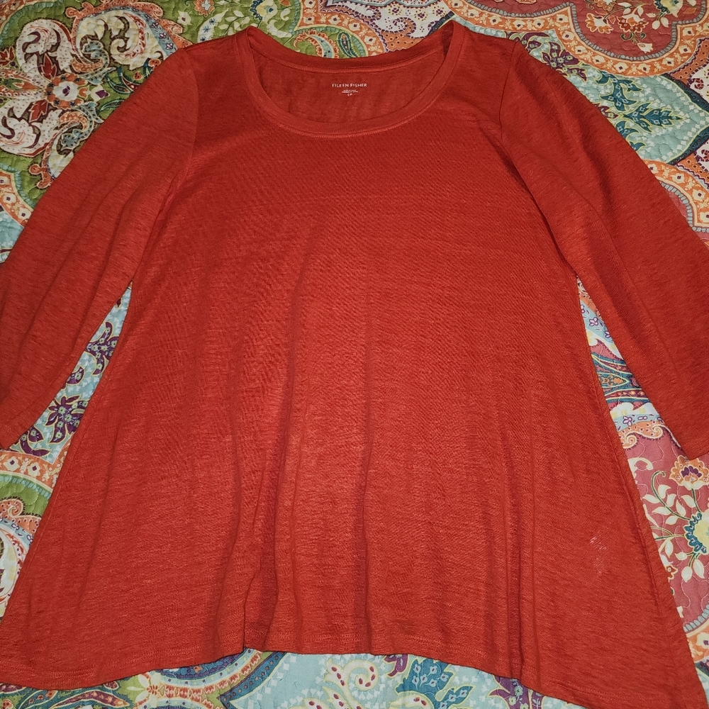 Eileen Fisher Coral 3/4 Sleeves Tunic Top Organic Linen - Picture 6 of 8